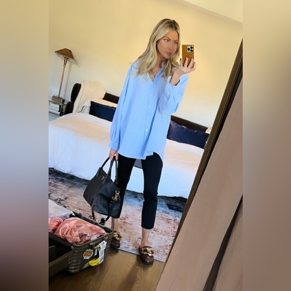 NWT Anine Bing Mika Light Blue Cotton Long-Sleeve Shirt - Picture 2 of 15
